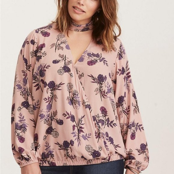 Torrid Chiffon Mock Neck Surplice Blouse - Picture 1 of 16